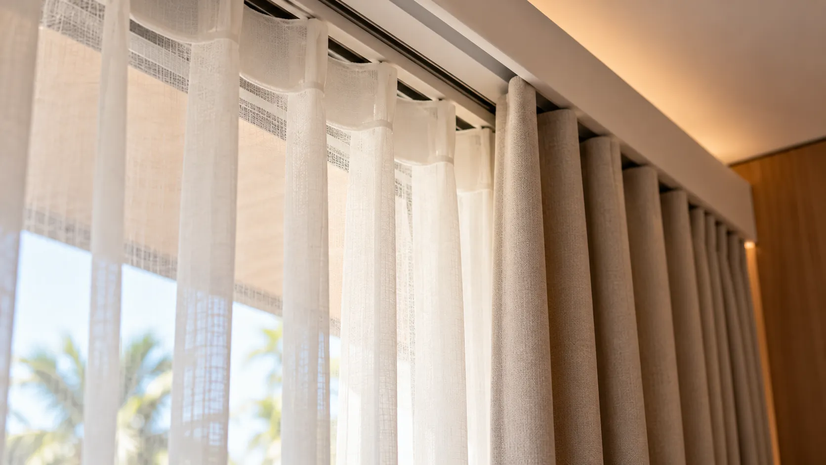 Sheer + Blackout Layering for Villas: Track Layout, Fullness and Light-Gap Planning